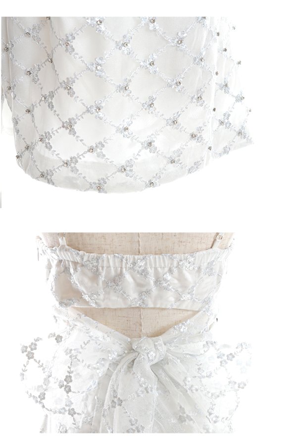 画像13: XSサイズあり【ANIER./アニエル】【ROBE de FLEURS/ローブドフルール】スパンコール付きレース/  キャミソール/ バックカットアウト/ リボン/ 台形スカート/ ミニドレス/ キャバドレス[OF08] (13)