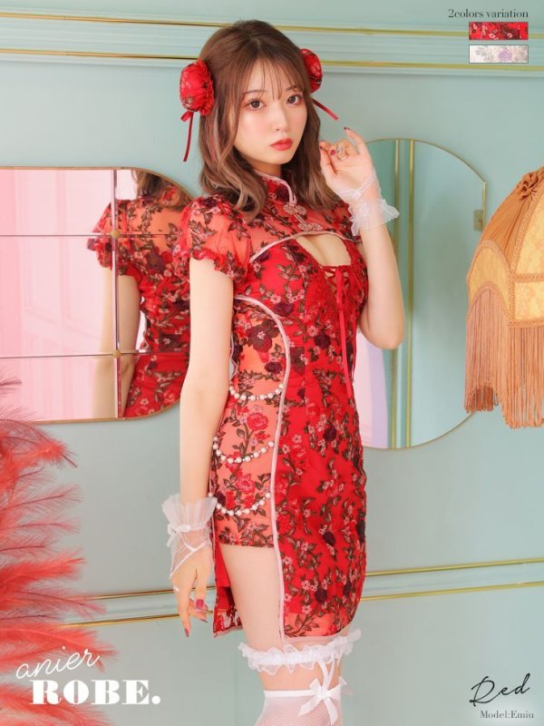 画像4: 【即日発送】XSサイズあり 【ANIER./アニエル】【ROBE de FLEURS/ローブドフルール】刺繍レース/ パールチェーン/ コスプレ/ チャイナドレス/ ミニドレス/ キャバドレス[OF08] (4)