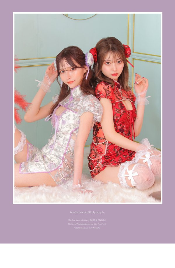 画像3: 【即日発送】XSサイズあり 【ANIER./アニエル】【ROBE de FLEURS/ローブドフルール】刺繍レース/ パールチェーン/ コスプレ/ チャイナドレス/ ミニドレス/ キャバドレス[OF08] (3)