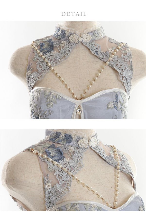 画像14: 【即日発送】XSサイズあり 【ANIER./アニエル】【ROBE de FLEURS/ローブドフルール】パステル刺繍レース/ パール/ コスプレ/ チャイナドレス/ ミニドレス/ キャバドレス[ヘッドアクセ付き][OF08] (14)