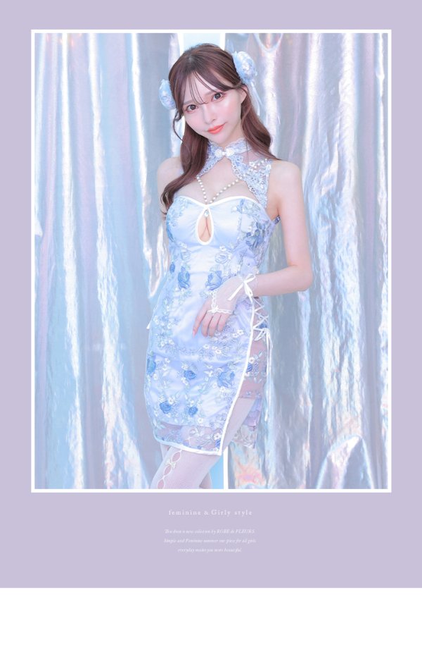 画像3: 【即日発送】XSサイズあり 【ANIER./アニエル】【ROBE de FLEURS/ローブドフルール】パステル刺繍レース/ パール/ コスプレ/ チャイナドレス/ ミニドレス/ キャバドレス[ヘッドアクセ付き][OF08] (3)