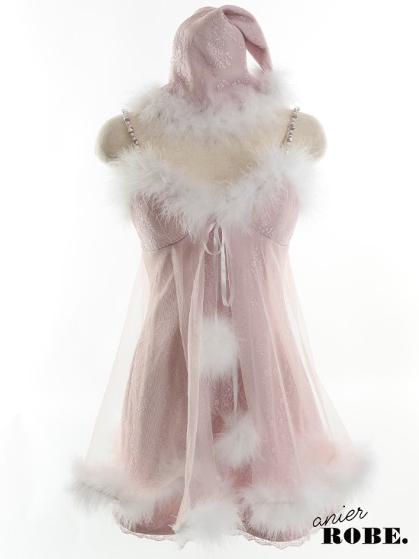 画像12: 【ノベルティ対象】XSサイズあり【ANIER./アニエル】【ROBE de FLEURS/ローブドフルール】ランジェリー/ フェアリーチュール/ Aライン/ サンタ/ クリスマス/ ミニドレス/ キャバドレス[帽子付き・胸元のファー取り外し可能][YMT] (12)