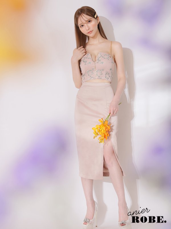画像7: 【ANIER./アニエル】【ROBE de FLEURS/ローブドフルール】フラワーレース/ チェーン/ キャミソール/ ビジュー/ ミディアム丈/ セットアップ/ 2ピース/ ミディアムドレス/ キャバドレス[OF08] (7)