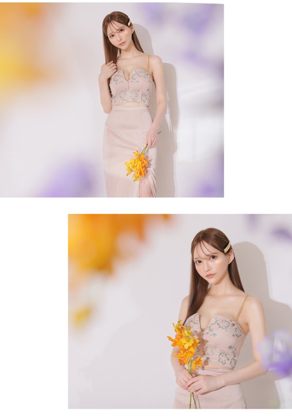 画像9: 【ANIER./アニエル】【ROBE de FLEURS/ローブドフルール】フラワーレース/ チェーン/ キャミソール/ ビジュー/ ミディアム丈/ セットアップ/ 2ピース/ ミディアムドレス/ キャバドレス[OF08] (9)