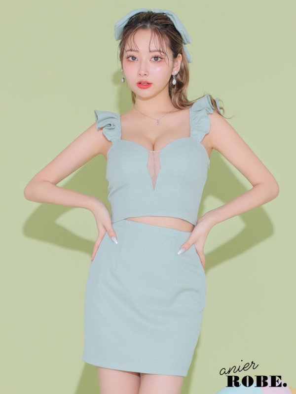 画像21: XSサイズあり【ANIER./アニエル】【ROBE de FLEURS/ローブドフルール】bust cut frill setup dress/ セットアップ/ 2ピース/ ノースリーブ/ シアー/ ミニドレス/ キャバドレス[OF08] (21)