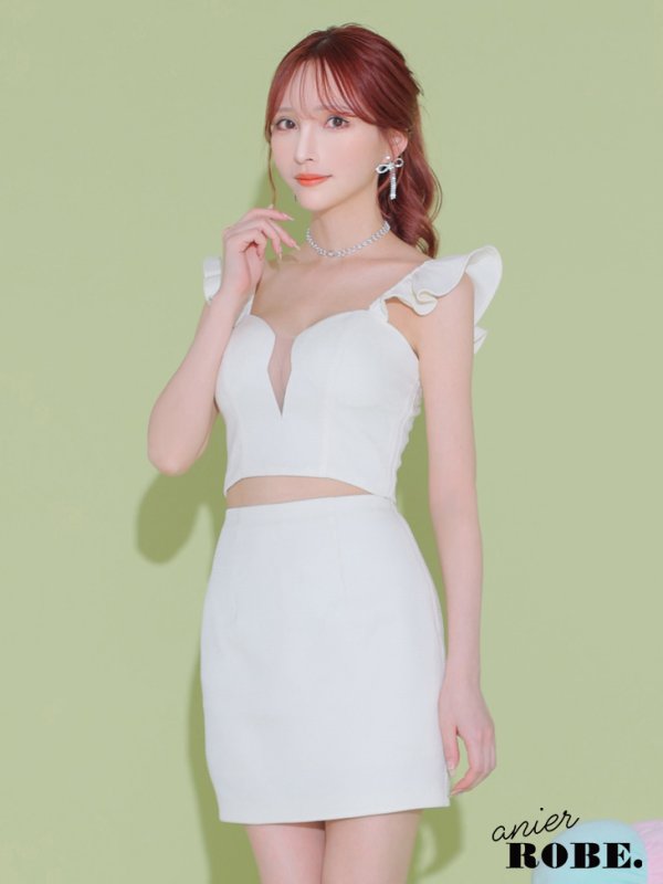 画像9: XSサイズあり【ANIER./アニエル】【ROBE de FLEURS/ローブドフルール】bust cut frill setup dress/ セットアップ/ 2ピース/ ノースリーブ/ シアー/ ミニドレス/ キャバドレス[OF08] (9)