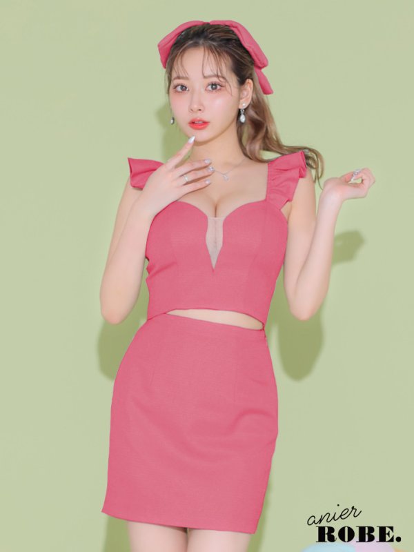 画像4: XSサイズあり【ANIER./アニエル】【ROBE de FLEURS/ローブドフルール】bust cut frill setup dress/ セットアップ/ 2ピース/ ノースリーブ/ シアー/ ミニドレス/ キャバドレス[OF08] (4)