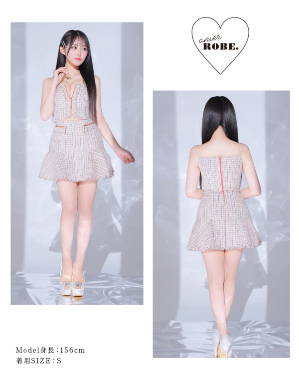 画像12: XSサイズあり【Anier ROBE./アニエルローブ】【ROBE de FLEURS/ローブドフルール】setup cami check tweed dress/ セットアップ/ キャミソール/ チェック/ ツイード/ ミニドレス/ キャバドレス[OF2] (12)