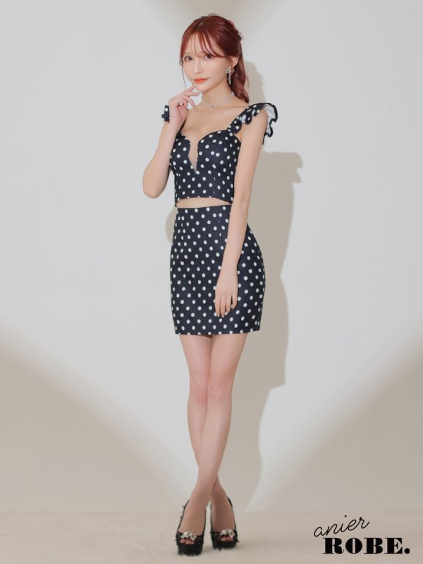 画像5: XSサイズあり【ANIER./アニエル】【ROBE de FLEURS/ローブドフルール】dot bust cut frill setup dress/ セットアップ/ 2ピース/ ノースリーブ/ ドット/ シアー/ ミニドレス/ キャバドレス[OF08] (5)
