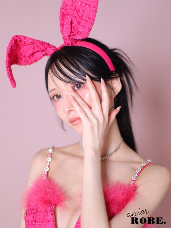 画像11: XSサイズあり【ANIER./アニエル】【ROBE de FLEURS/ローブドフルール】Tweed heart studded bunny setup mini dress/ セットアップ/ 2ピース/ キャミソール/ ハートスタッズ/ コスプレ/ プリーツスカート/ ミニドレス/ キャバドレス[HC03] (11)