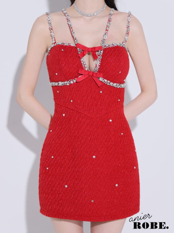 画像14: XSサイズあり【ANIER./アニエル】【ROBE de FLEURS/ローブドフルール】Bijou lame tweed mini Santa/ ビジュー/ ラメ/ ツイード/ ミニサンタ/ ミニドレス/ キャバドレス[OF08] (14)