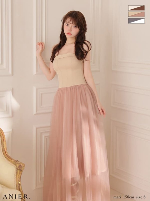 ベージュxピンク　モデル：羽澄まり　身長：158cm　着用サイズ：Sサイズ