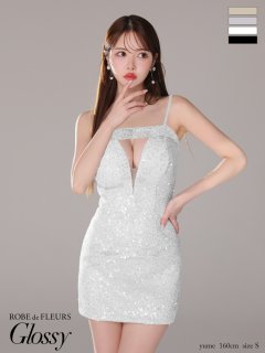 【ROBE de FLEURS Glossy/ローブ・ド・フルール グロッシー】スパンコール/ バストカット/ キャミ/ タイト/ ミニドレス/ キャバドレス