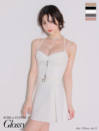 ROBE de FLEURS Glossy アシンメトリービジュージッパードレス XSサイズあり【Glossy/グロッシー】バストジッパー/ ビジュー