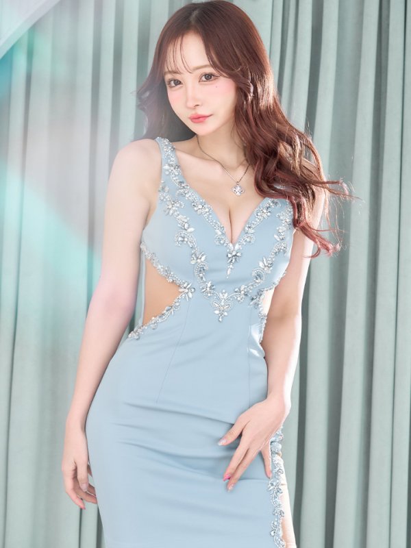 画像8: sugarオリジナルカラー・XSサイズあり【IRMA/イルマ】ワンカラー/ ビジュー刺繍/ ノースリーブ/ サイドシアー/ タイト/ ミニドレス/ キャバドレス【HC02】 (8)