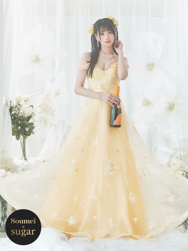 画像2: 【関西コレクション着用】Lサイズあり【JEAN MACLEAN/ジャンマクレーン】立体フラワー刺繍/ オフショル/ ネット/ レース/ Aライン/ ロングドレス/ キャバドレス long[OF2A] (2)