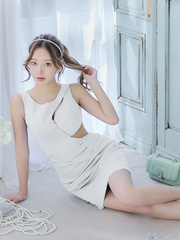 画像14: XSサイズあり【IRMA/イルマ】ワンカラー/ フロントジップ/ ノースリーブ/ タック/ タイト/ ミニドレス/ キャバドレス【HC02】 (14)