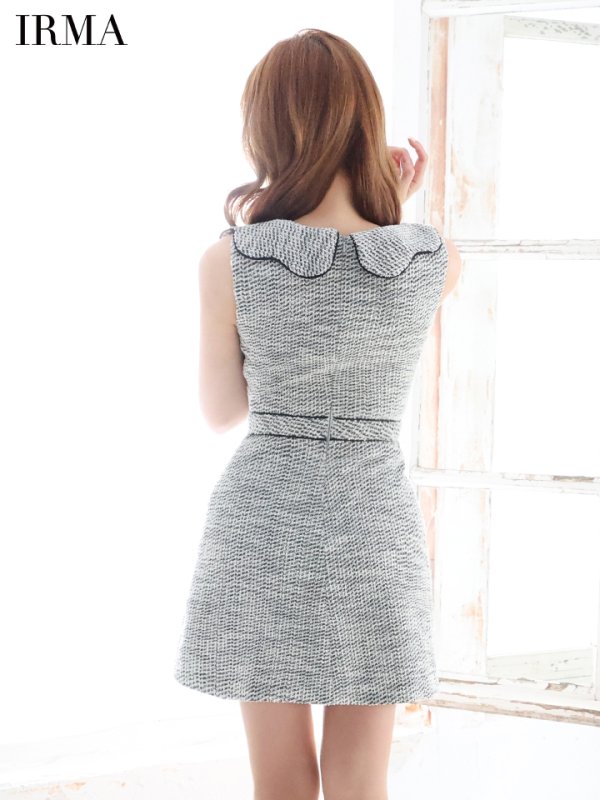 画像3: XSサイズあり【IRMA/イルマ】スカラップカラー/ パールボタン/ Aライン/ ノースリーブ/ フレア/ ミニドレス/ キャバドレス【HC02】 (3)