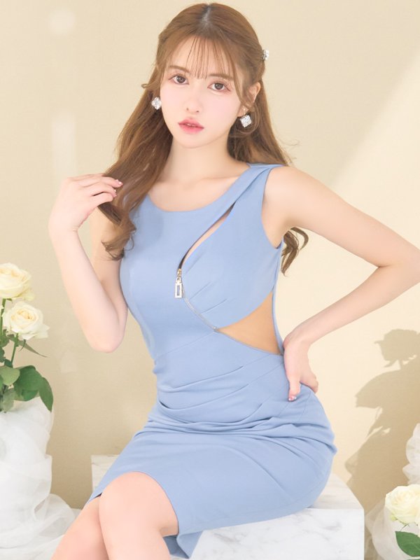 画像6: Lサイズあり【JEAN MACLEAN/ジャンマクレーン】ノースリーブ/ ワンカラー/ ジップ/ タック/ ひざ丈/ タイト/ ミディアムドレス/ キャバドレス【HC02】 (6)