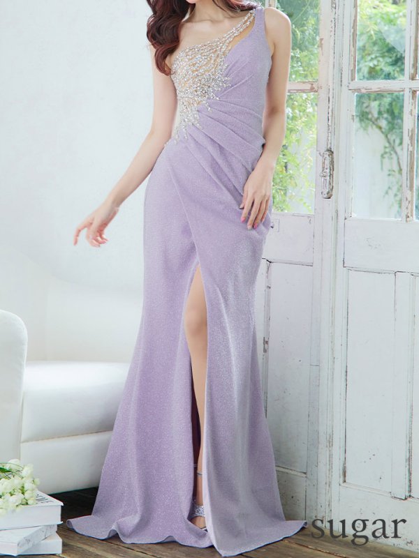 画像8: Lサイズあり【IRMA/イルマ】 ワンショル/ ビジュー/ ラメニット/ タック/ ワンカラー/ タイト/ ロングドレス/ キャバドレス long[OF2A] (8)