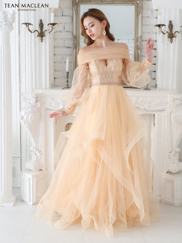 画像4: Lサイズあり【JEAN MACLEAN/ジャンマクレーン】 オフショル/ 2way/ ロングスリーブ/ レース/ 刺繍/ リボン/ プリンセス/ ロングドレス/ キャバドレス long【OF02】 (4)