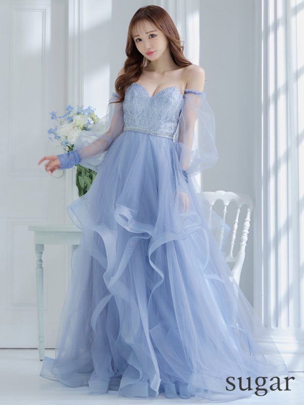 画像18: Lサイズあり【JEAN MACLEAN/ジャンマクレーン】 オフショル/ 2way/ ロングスリーブ/ レース/ 刺繍/ リボン/ プリンセス/ ロングドレス/ キャバドレス long【OF02】 (18)