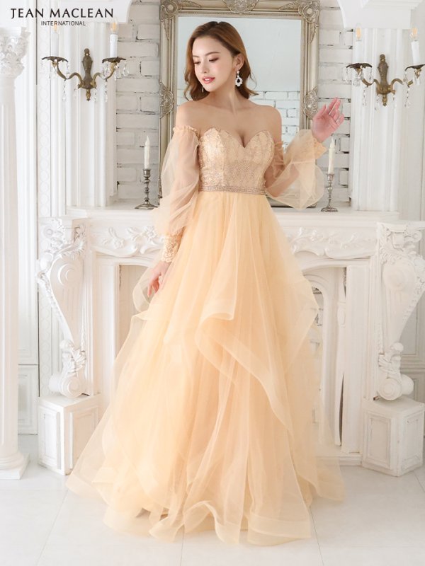 画像3: Lサイズあり【JEAN MACLEAN/ジャンマクレーン】 オフショル/ 2way/ ロングスリーブ/ レース/ 刺繍/ リボン/ プリンセス/ ロングドレス/ キャバドレス long【OF02】 (3)