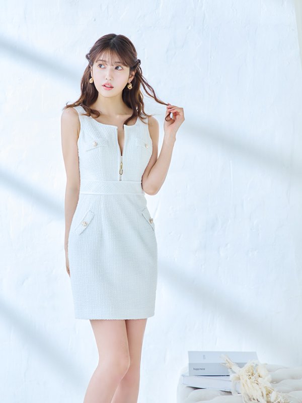 画像5: sugarオリジナルカラー・XSサイズあり【IRMA/イルマ】ツイード/ ストレッチ/ フロントジップ/ ノースリーブ/  タイト/ ミニドレス/ キャバドレス【HC02】 (5)