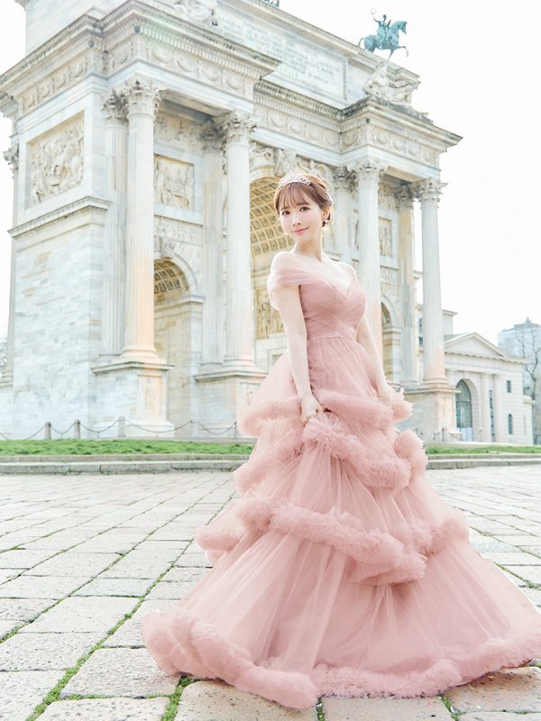 画像2: Lサイズあり【JEAN MACLEAN/ジャンマクレーン】オフショル/ フリル/ ネット/ スピンドル/ プリンセス/ ロングドレス/ キャバドレス long[OF2A] (2)