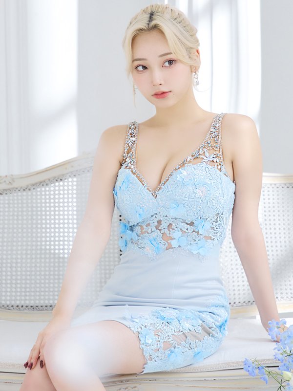 画像5: XSサイズあり【IRMA/イルマ】ワンカラー/ フラワー刺繍/ シアー/ ノースリーブ/ タイト/ ミニドレス/ キャバドレス【HC02】 (5)