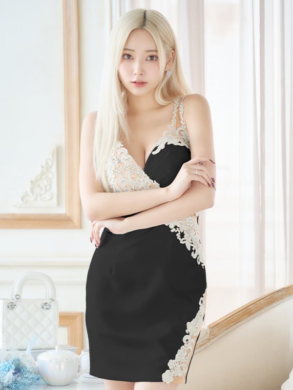 画像2: XSサイズあり【IRMA/イルマ】刺繍/ シアーレース/ ノースリーブ/ ワンカラー/ タイト/ ミニドレス/ キャバドレス【HC02】 (2)