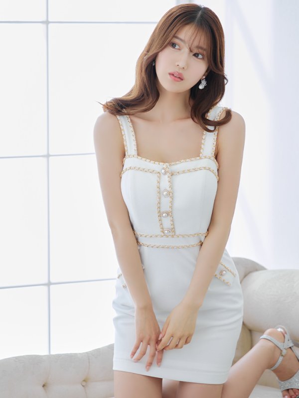 画像5: XSサイズあり【IRMA/イルマ】チェーンパイピング/ パールボタン/ ノースリーブ/ タイト/ ミニドレス/ キャバドレス【HC02】 (5)