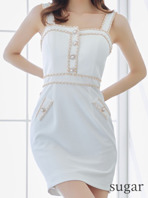 画像8: XSサイズあり【IRMA/イルマ】チェーンパイピング/ パールボタン/ ノースリーブ/ タイト/ ミニドレス/ キャバドレス【HC02】 (8)