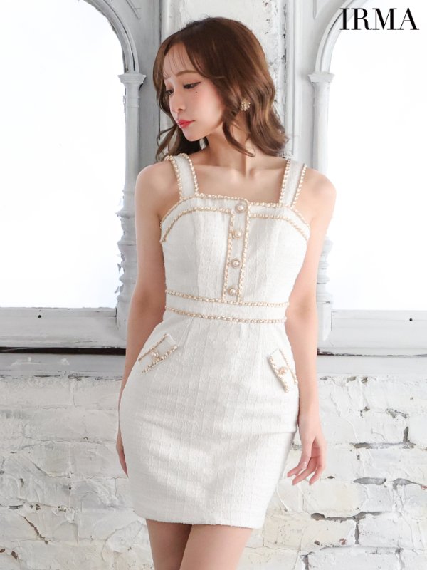 画像12: XSサイズあり【IRMA/イルマ】チェーンパイピング/ パールボタン/ ノースリーブ/ タイト/ ミニドレス/ キャバドレス【HC02】 (12)