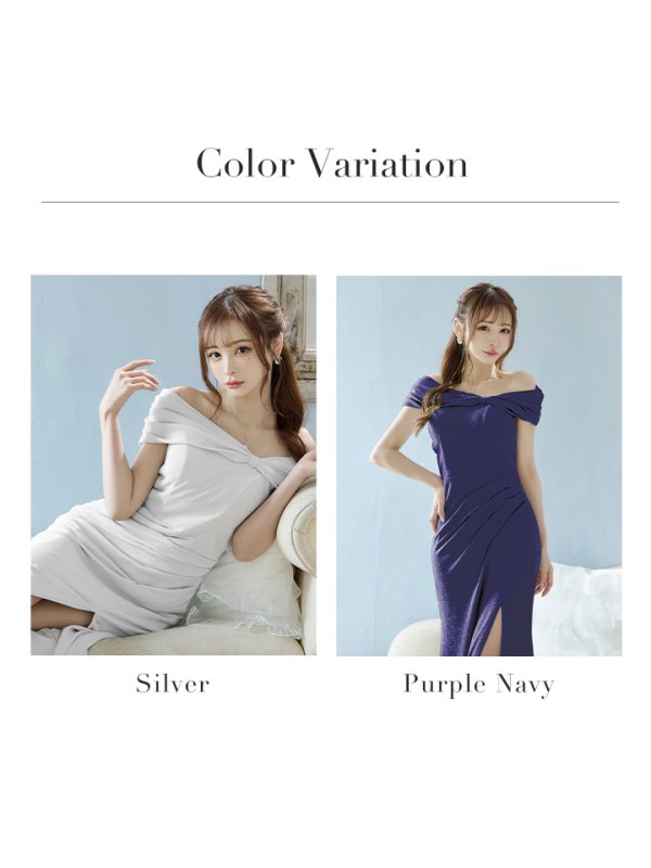 画像14: Lサイズあり【JEAN MACLEAN/ジャンマクレーン】ラメ/ ストレッチ/ オフショル/ タック/ スリット/ ロングドレス/ キャバドレスlong[OF2A] (14)