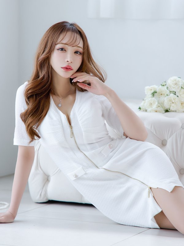 画像4: 【IRMA/イルマ】バストギャザー/ 袖あり/ 半袖/ フロントジップ/ タイト/ ミニドレス/ キャバドレス【HC02】 (4)