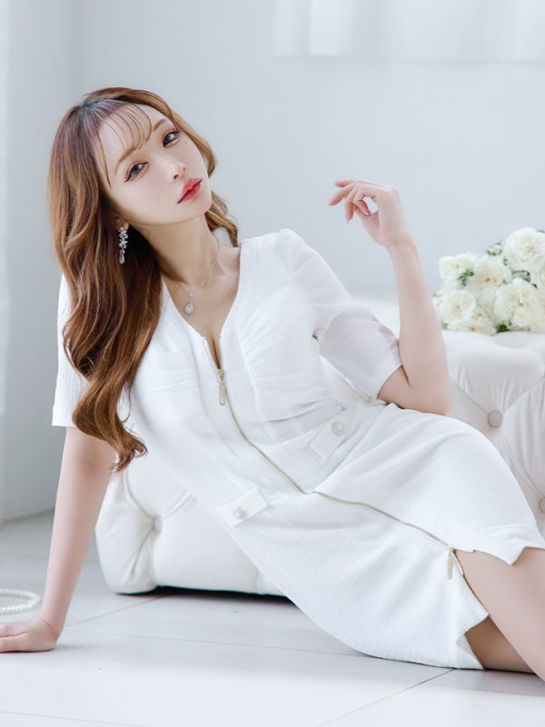 画像6: 【IRMA/イルマ】バストギャザー/ 袖あり/ 半袖/ フロントジップ/ タイト/ ミニドレス/ キャバドレス【HC02】 (6)