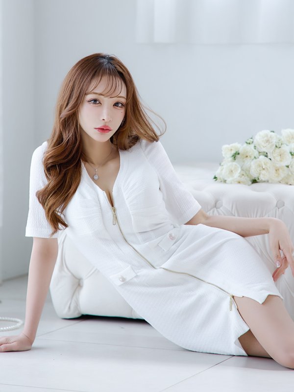 画像8: 【IRMA/イルマ】バストギャザー/ 袖あり/ 半袖/ フロントジップ/ タイト/ ミニドレス/ キャバドレス【HC02】 (8)