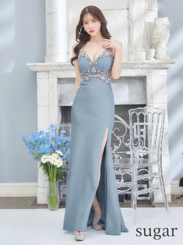 画像9: 【IRMA/イルマ】ビジュー/ シアー/ ノースリーブ/ スリット/ タイト/ ロングドレス/ キャバドレス long[OF2A] (9)