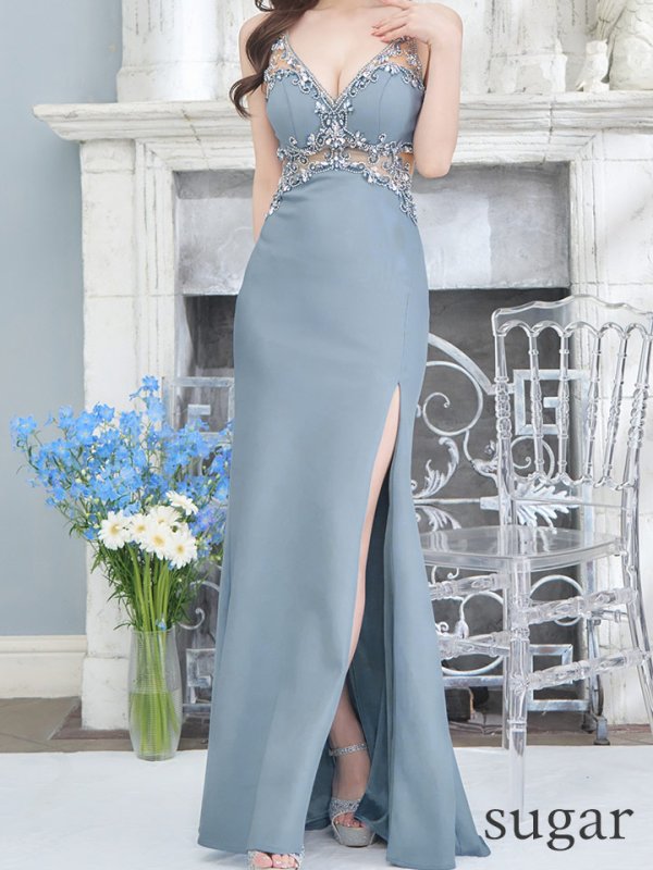 画像10: 【IRMA/イルマ】ビジュー/ シアー/ ノースリーブ/ スリット/ タイト/ ロングドレス/ キャバドレス long[OF2A] (10)