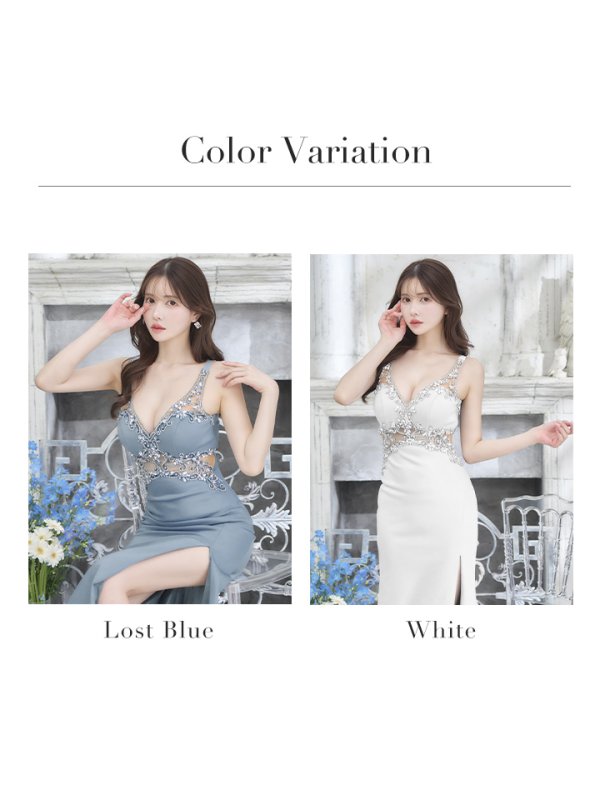 画像17: 【IRMA/イルマ】ビジュー/ シアー/ ノースリーブ/ スリット/ タイト/ ロングドレス/ キャバドレス long[OF2A] (17)