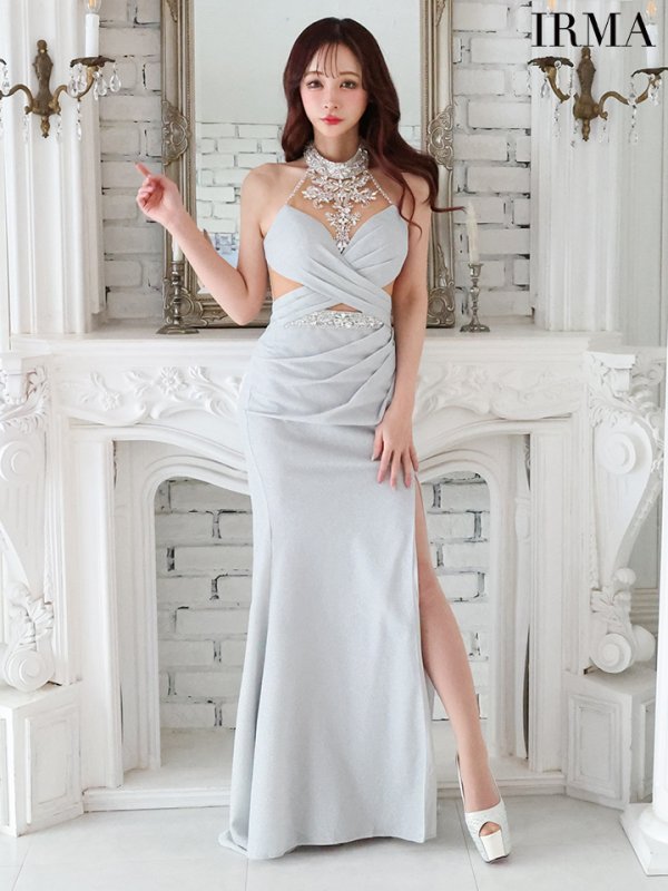 画像3: 【IRMA/イルマ】ビジュー/ ラメニット/ アメリカンスリーブ/ スリット/ タイト/ ロングドレス/ キャバドレス long[OF2A] (3)