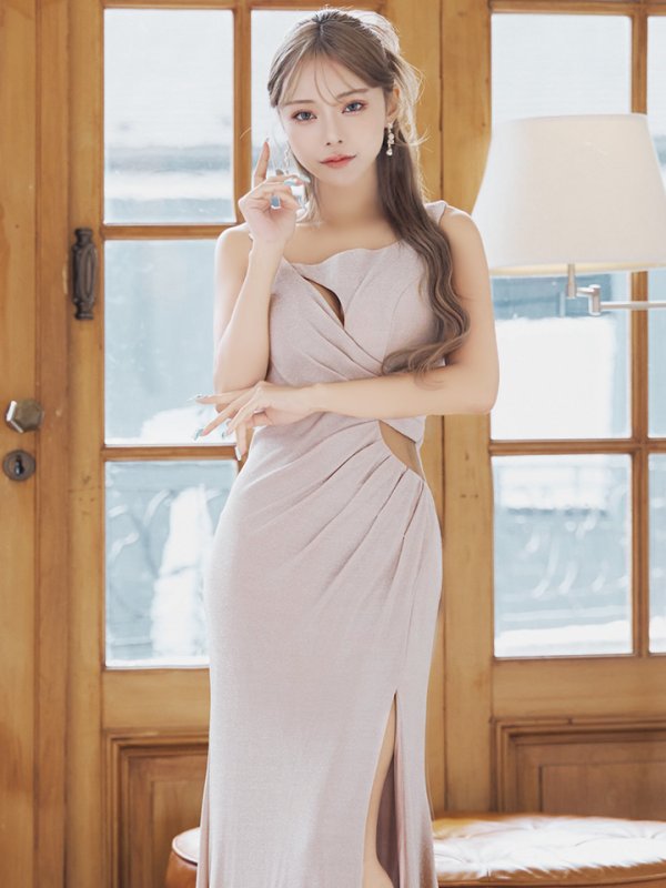 画像5: Lサイズあり【JEAN MACLEAN/ジャンマクレーン】ラメニット/ カットアウト/ ストレッチ/ タック/ スリット/ タイト/ ロングドレス/ キャバドレス long[OF2A] (5)