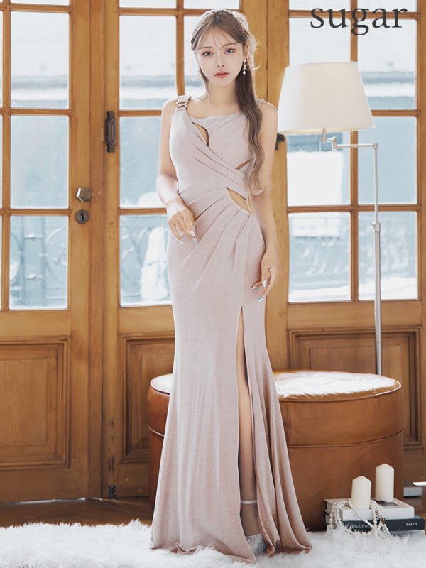 画像7: Lサイズあり【JEAN MACLEAN/ジャンマクレーン】ラメニット/ カットアウト/ ストレッチ/ タック/ スリット/ タイト/ ロングドレス/ キャバドレス long[OF2A] (7)