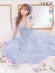 Lサイズあり【JEAN MACLEAN/ジャンマクレーン】フラワー刺繍/ チュール/ オフショルダー/ フリル/ プリンセス/ フレア/ ロングドレス/ キャバドレス long[OF2A]　ブルーラベンダー