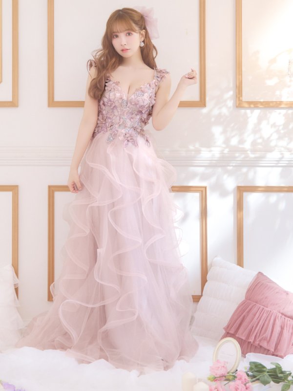 画像6: Lサイズあり【JEAN MACLEAN/ジャンマクレーン】フラワー刺繍/ チュール/ オフショルダー/ フリル/ プリンセス/ フレア/ ロングドレス/ キャバドレス long[OF2A] (6)