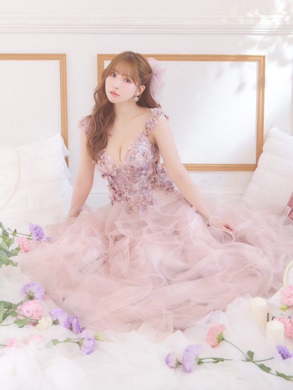 画像8: Lサイズあり【JEAN MACLEAN/ジャンマクレーン】フラワー刺繍/ チュール/ オフショルダー/ フリル/ プリンセス/ フレア/ ロングドレス/ キャバドレス long[OF2A] (8)