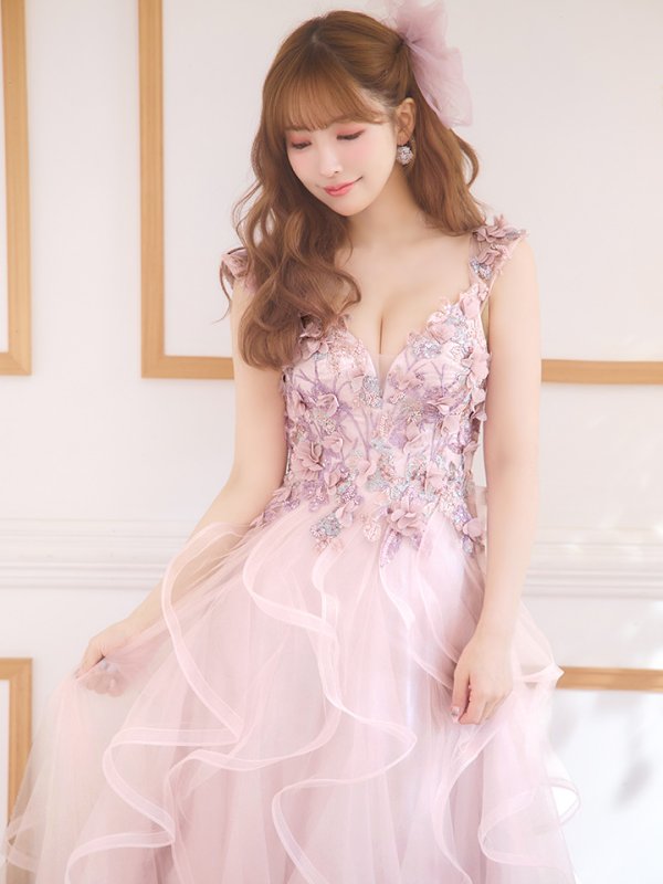 画像9: Lサイズあり【JEAN MACLEAN/ジャンマクレーン】フラワー刺繍/ チュール/ オフショルダー/ フリル/ プリンセス/ フレア/ ロングドレス/ キャバドレス long[OF2A] (9)