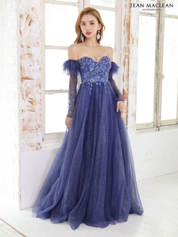 画像4: Lサイズあり【JEAN MACLEAN/ジャンマクレーン】2way/ 袖付き/ ラメ/ チュール/ ベア/ ビーズ刺繍/ フレア/ ロングドレス/ キャバドレス long[OF2A] (4)