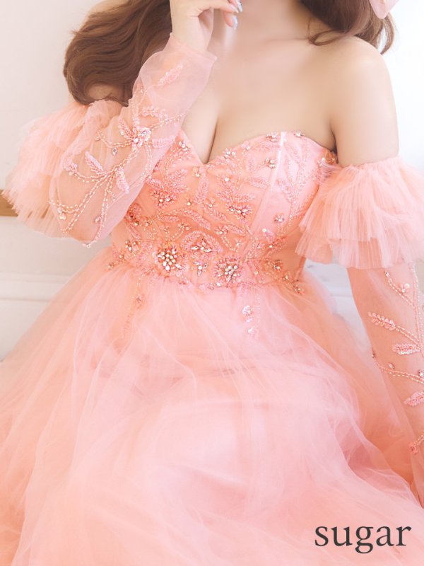 画像23: Lサイズあり【JEAN MACLEAN/ジャンマクレーン】2way/ 袖付き/ ラメ/ チュール/ ベア/ ビーズ刺繍/ フレア/ ロングドレス/ キャバドレス long[OF2A] (23)